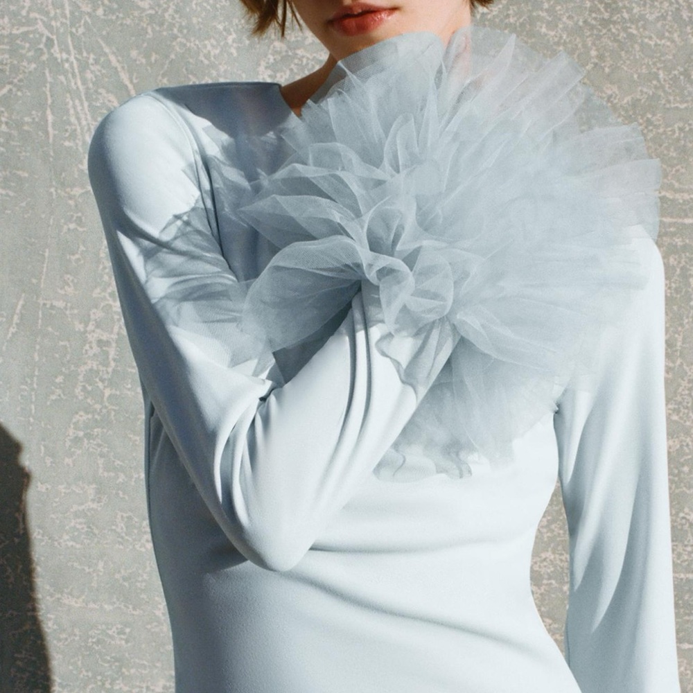 Zara Light Blue Dress with Tulle Detail
